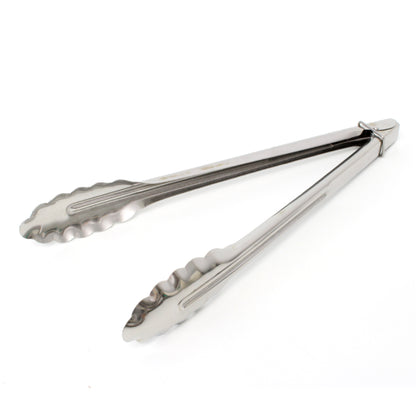 12" Stainless steel kitchen tongs open for Microfryr The Microfryer Store